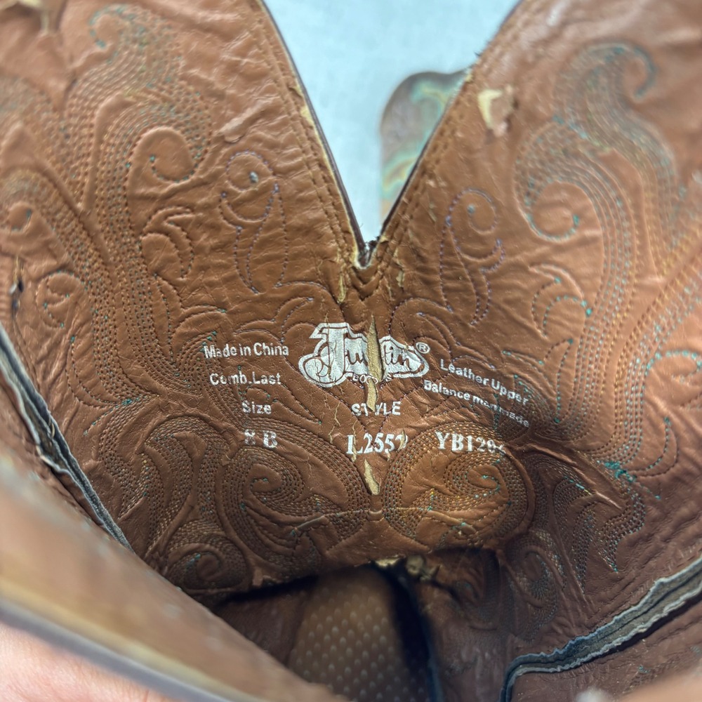 Justin Boots Stampede Durant Brown Leather Square Toe Cowboy Boots Women's 8 B - Picture 9 of 10